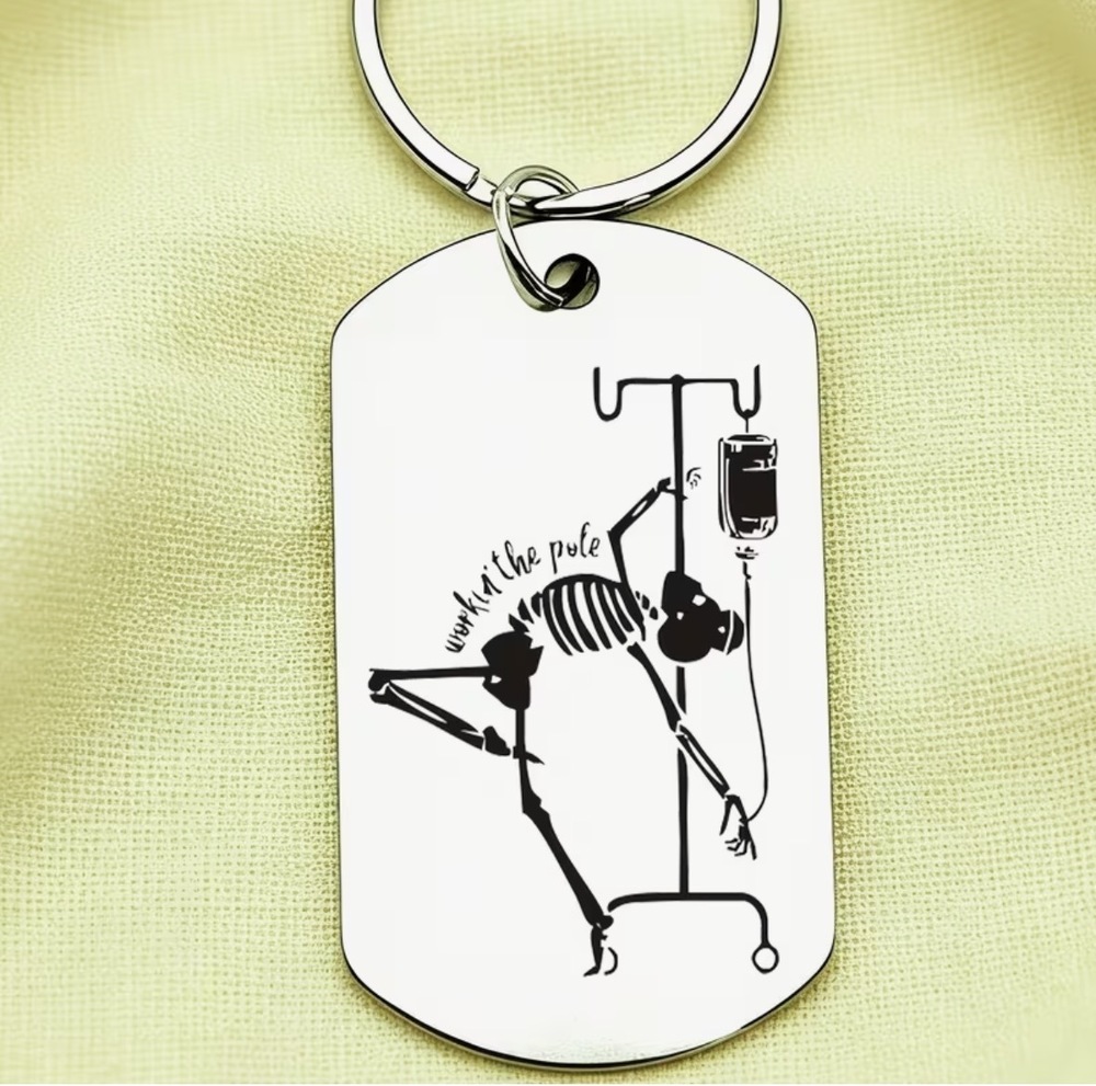 3/$25 Nurse Skeleton IV Workin' the Pole Stainless Steel Keychain NEW